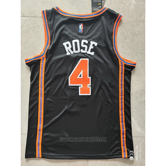 Camiseta New York Knicks Derrick Rose #4 Ciudad 2021-22 Negro
